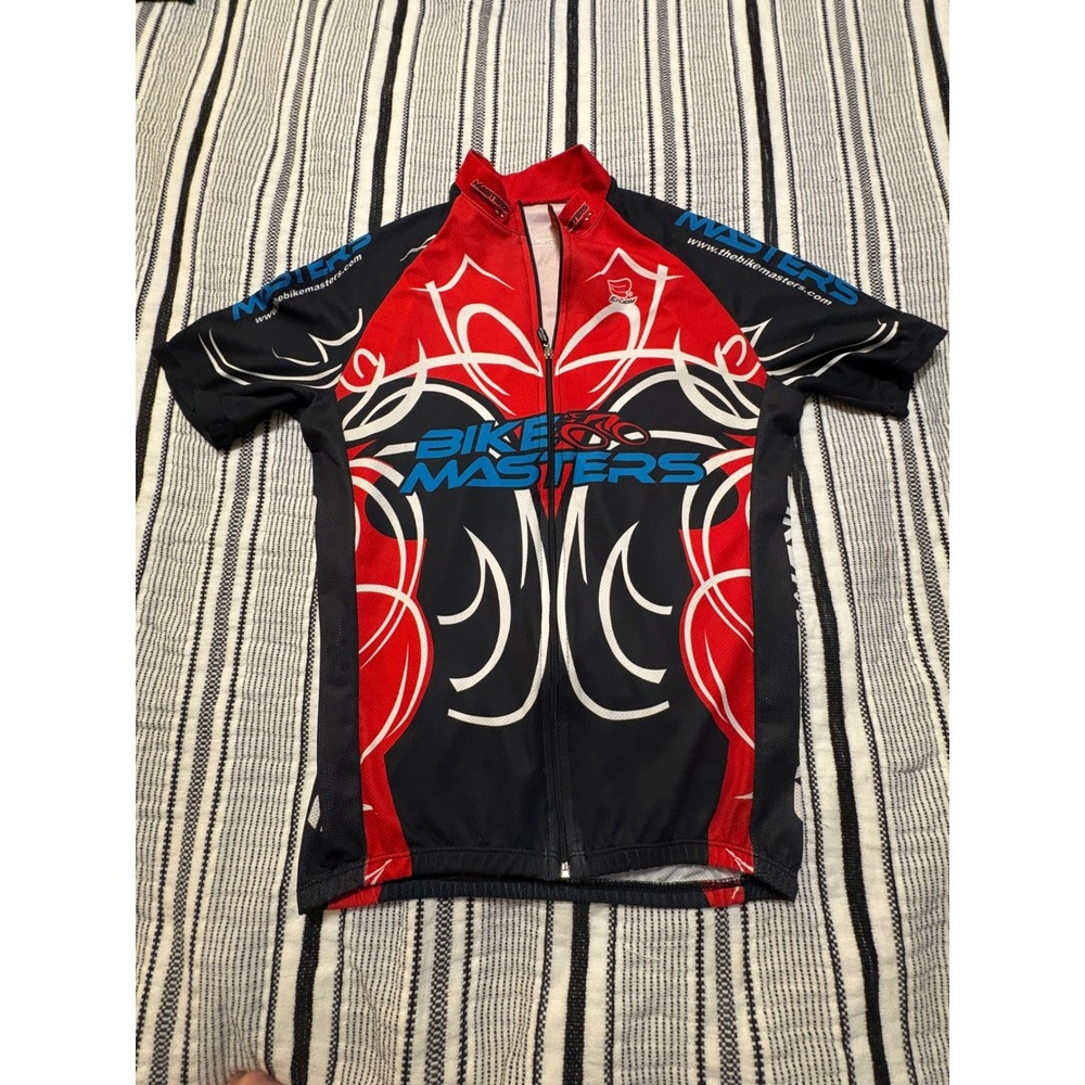 Bike Masters Full Zip Cycling Jersey‎ Red Black Womens Medium Bike Shirt